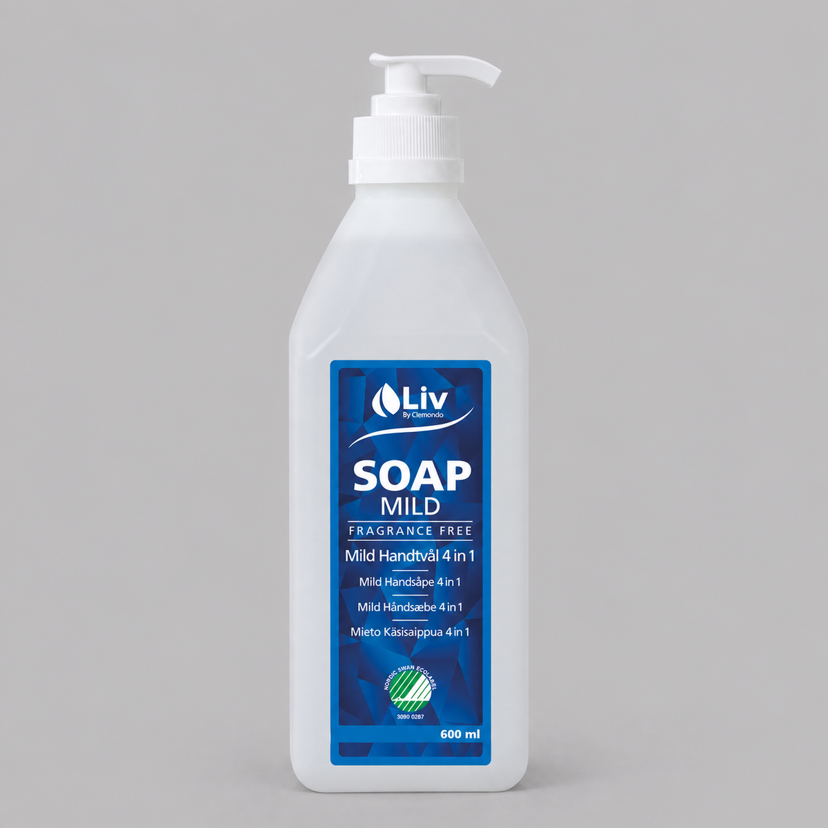LIV Mild handtvål 4 i 1, oparfymerad pumpflaska på 600 ml