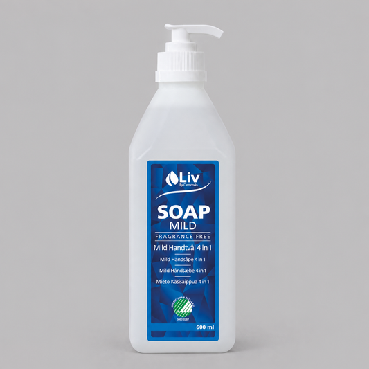 LIV Mild handtvål 4 i 1, oparfymerad pumpflaska på 600 ml