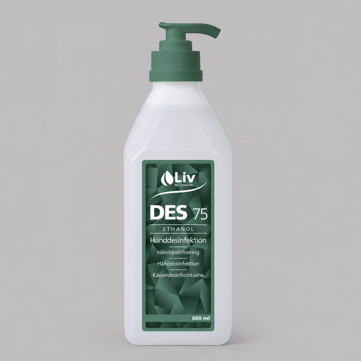 LIV DES 75 handdesinfektion, 600 ml flaska med grön pump